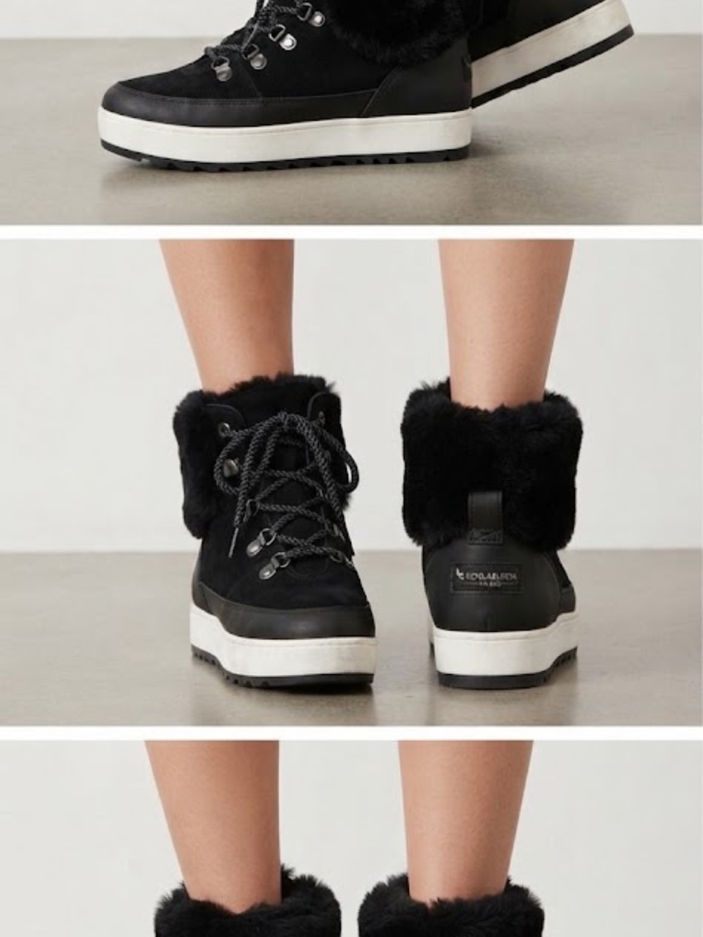 Koolaburra Black Faux-Fur Lace-Up Platform Ankle Boots